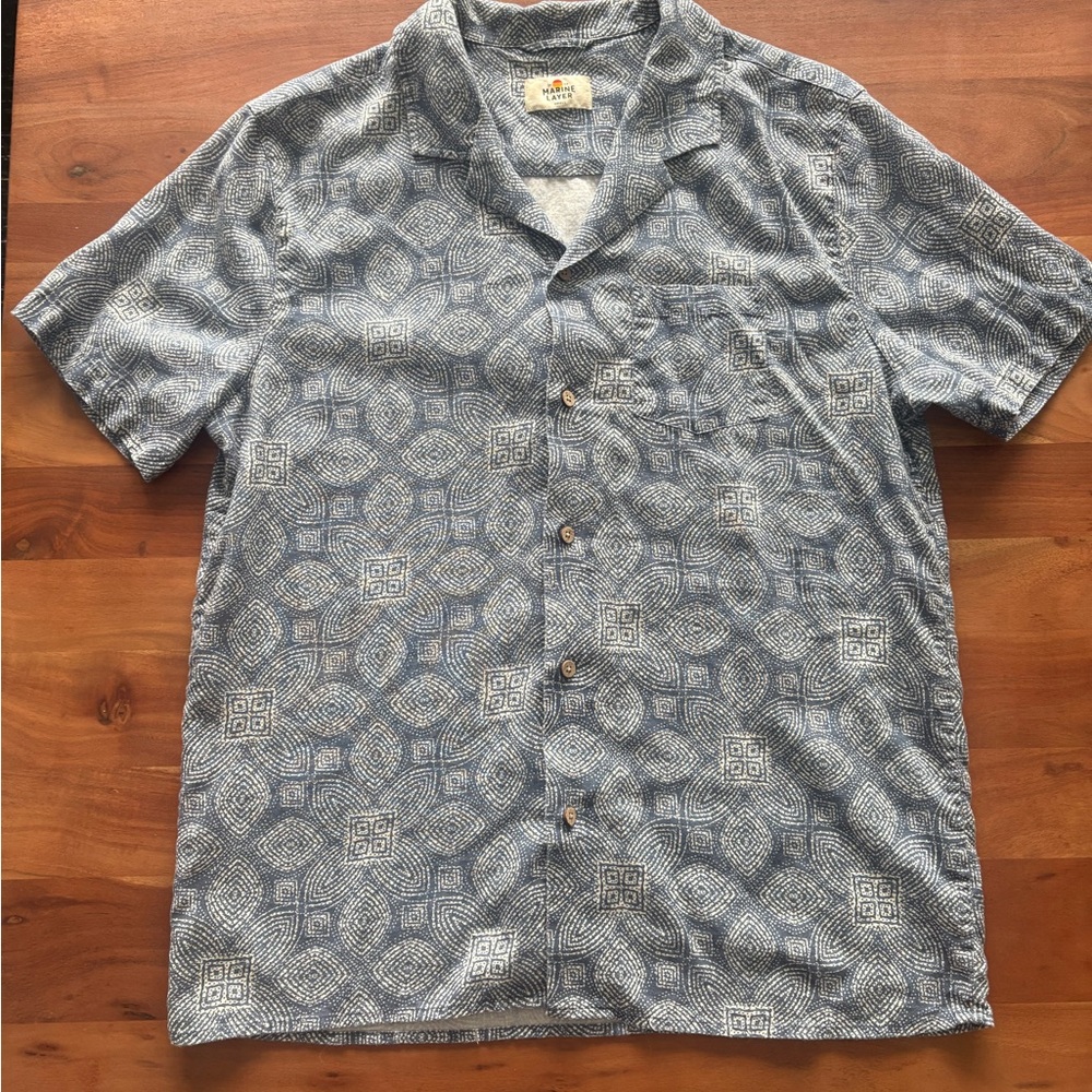 Marine Layer Geometric Blue Button Down Shirt
